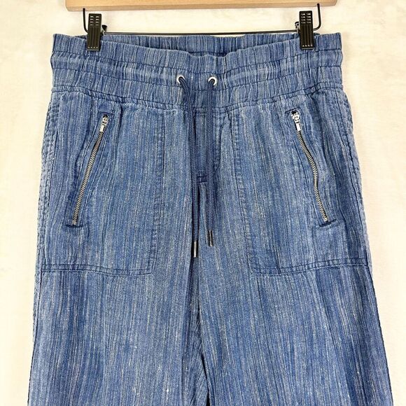 Athleta Cabo Linen Textured Wide Leg Pant Size 2 Petite Navy Blue - Picture 3 of 6